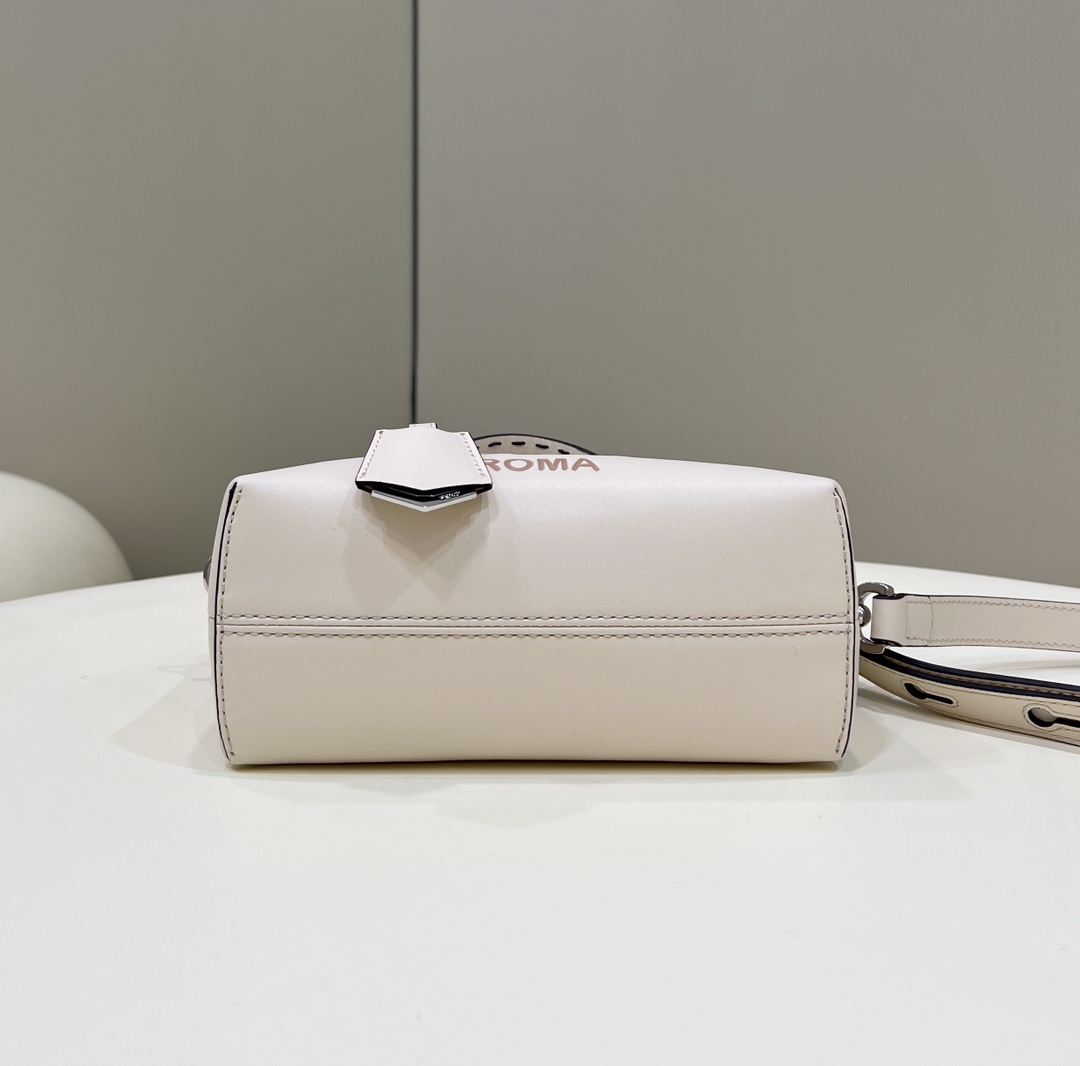 Fendi Mini By The Way Leather Boston Shoulder Bag White